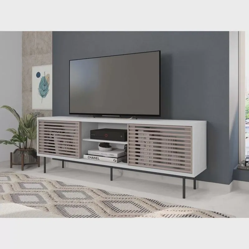 Rack para TV até 72 Polegadas Industrial 180cm em bp Porta Ripada Multiverso CabeCasa