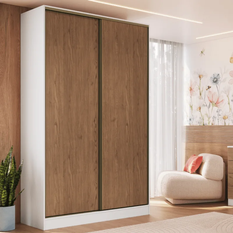 Guarda Roupa Modulado 2 Portas de Correr 2 Gavetas Requinte 100% MDF Branco/Macadâmia Branco/Macadâmia