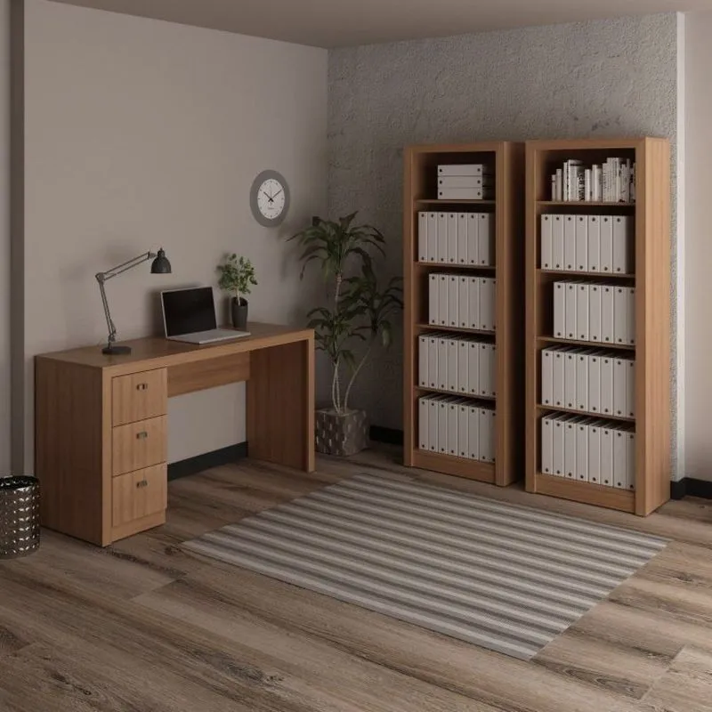Conjunto Home Office Com 1 Escrivaninha 3 Gavetas Com 2 Estantes Espresso Móveis