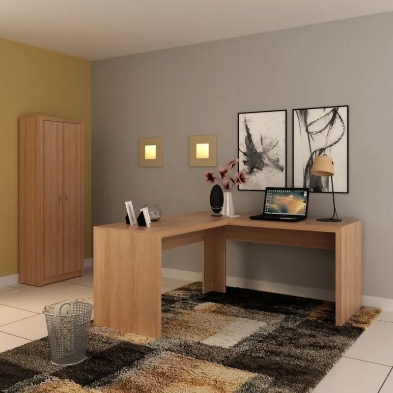 Conjunto 2 Peças Com Mesa Para Escritório Em L E 1 Armário Multiuso Marrom