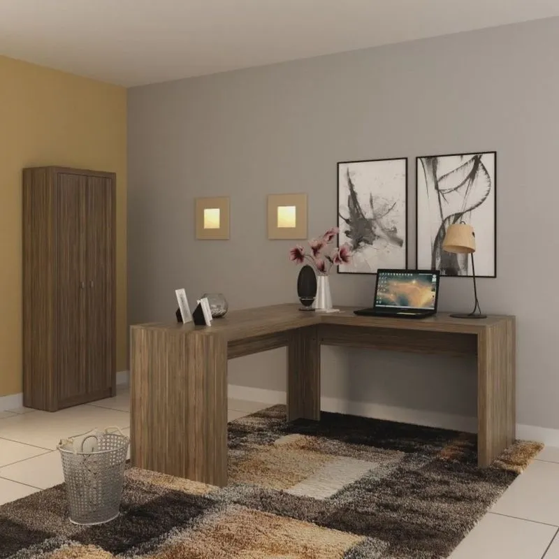 Kit 2 Peças com Mesa para Escritório em L e 1 Armário Multiuso