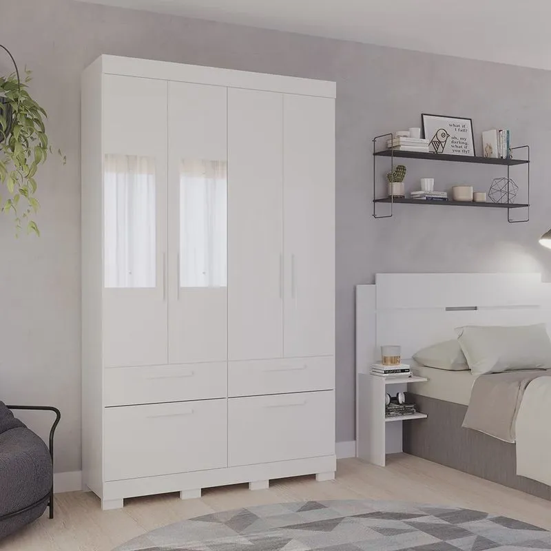 Guarda Roupa Casal com Espelho 4 Portas de Bater 1 Basculante 3 Gavetas mdf Coimbra Espresso