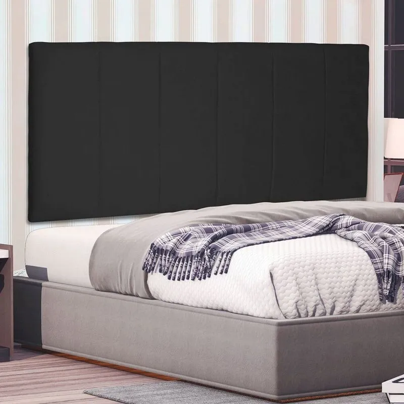 Cabeceira Suspensa Solteiro 90cm Suede Ravenna Preto Preto