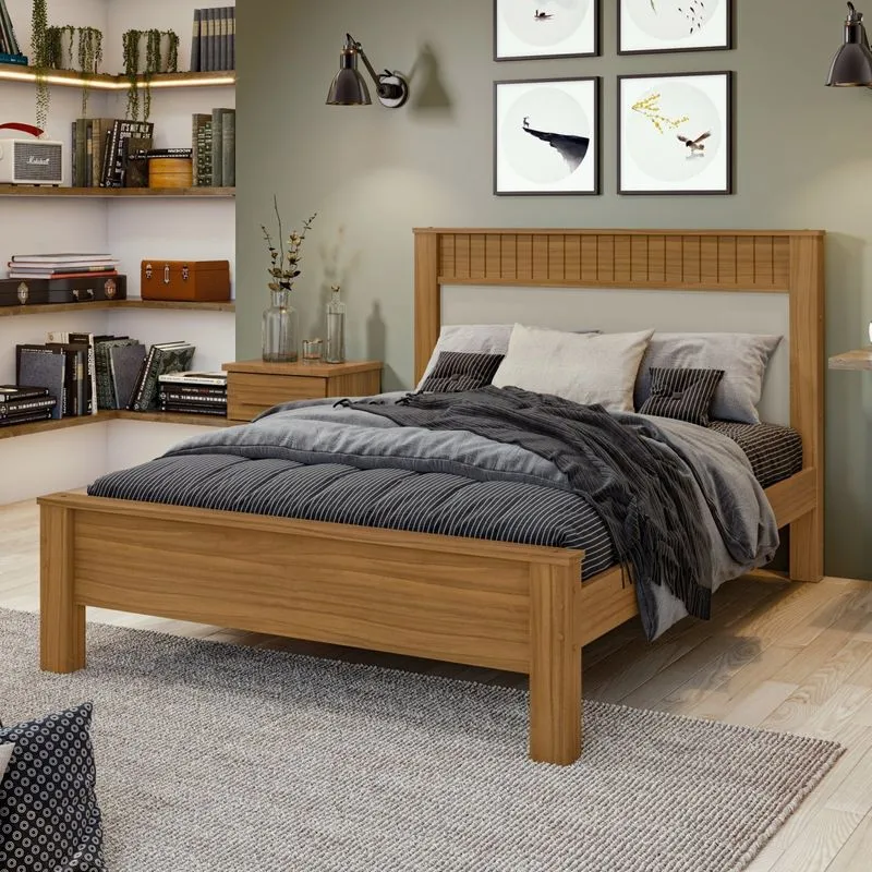 Cama Casal Athenas Plus Móveis Lopas Rovere Naturale/off White