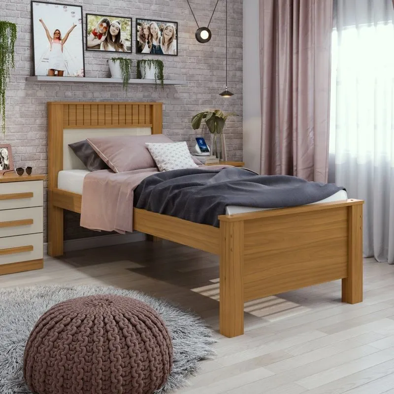 Cama Solteiro Athenas Plus Móveis Lopas Rovere Naturale/off White