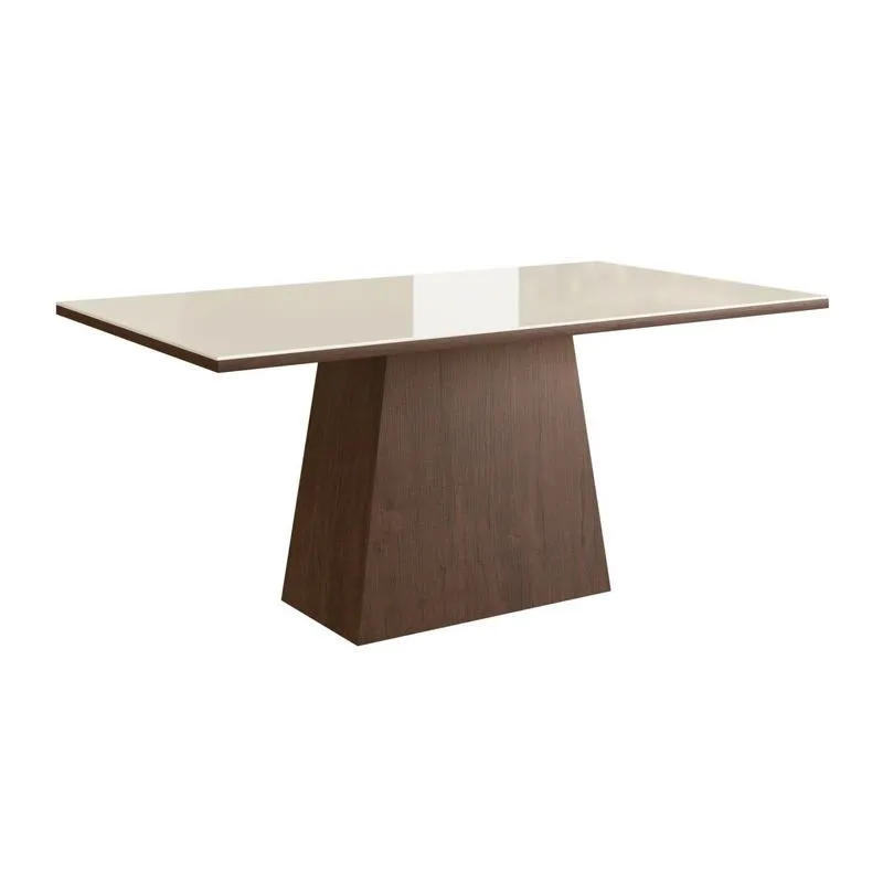Mesa Para Sala De Jantar 160x90cm Com Vidro Lapidado Móveis Zamarchi Marrom/off White