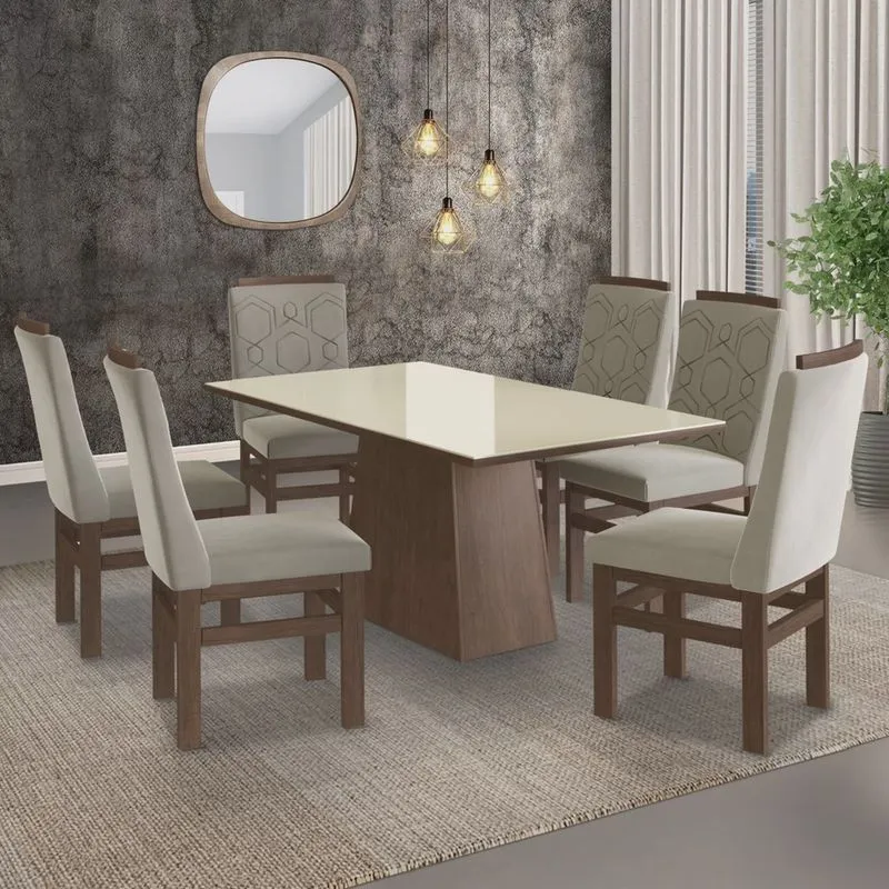 Conjunto Mesa 160x82cm e 6 Cadeiras Madeira Maciça Móveis Zamarchi