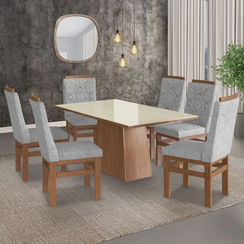 Conjunto Mesa 160x82cm e 6 Cadeiras Madeira Maciça Móveis Zamarchi