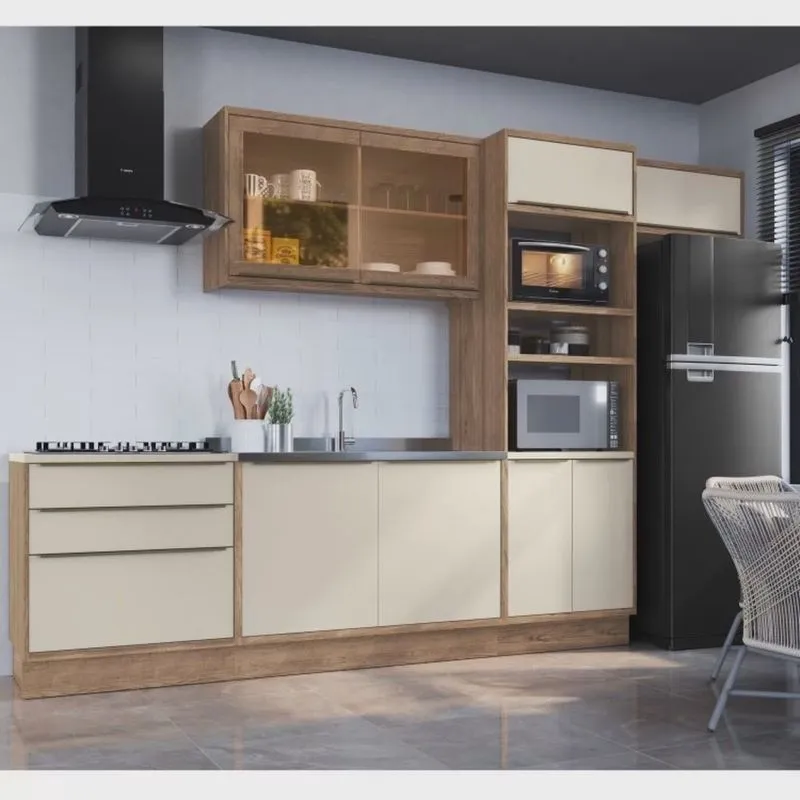 Cozinha Modulada 5 Peças 8 Portas 3 Gavetas com Divisor de Talheres 1 Nicho para Forno Viena Edez