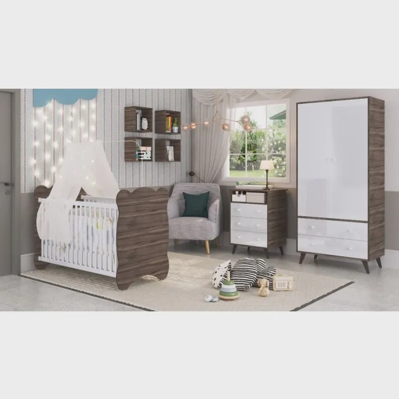 Quarto de Bebe Completo 3 Peças 1 Cômoda 1 Roupeiro 1 Berço Pipoca Móveis Percasa