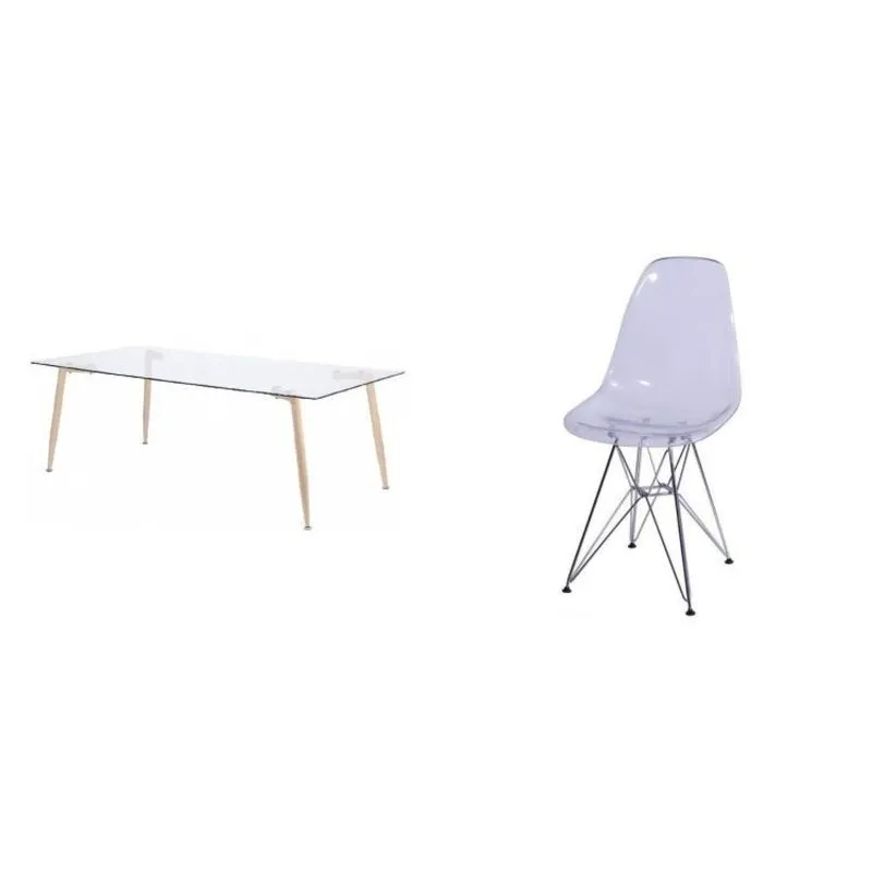 Conjunto De Sala De Jantar Mesa Com Tampo De Vidro Com 4 Cadeiras Com Base De Madeira