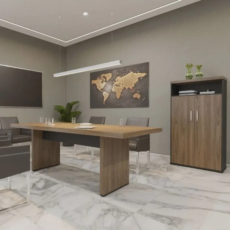 Kit Escritório 2 Peças 1 Mesa de Reunião Tamburato 200cm 1 Armário 2 Portas com Nicho