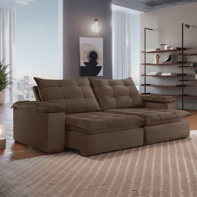 Sofa Retrátil e Reclinável 5 Lugares 290cm Espanha Veludo