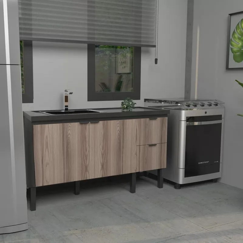 Balcão de Cozinha para Pia 150cm 3 Portas 2 Gavetas Cozimax