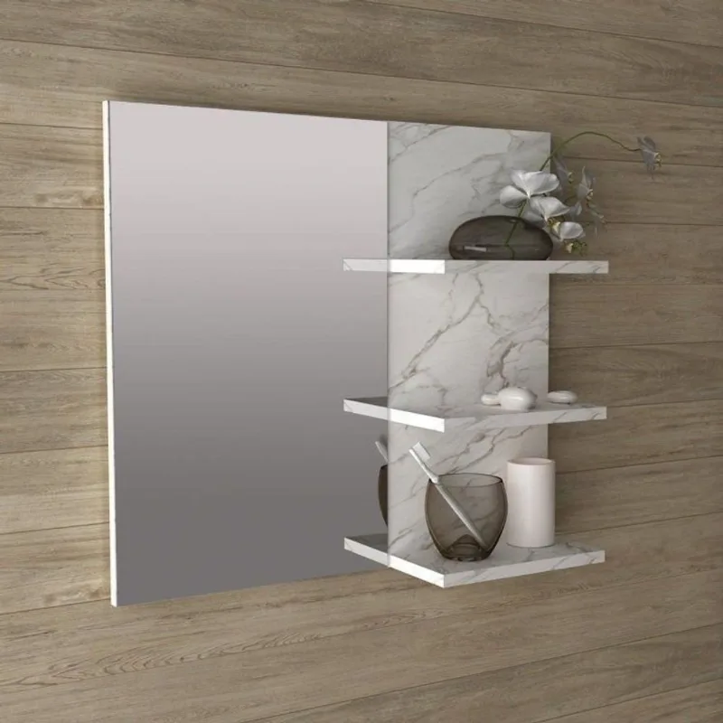 Espelheira Armário para Banheiro com Espelho BN3608 Branco/Mármore Mármore Branco