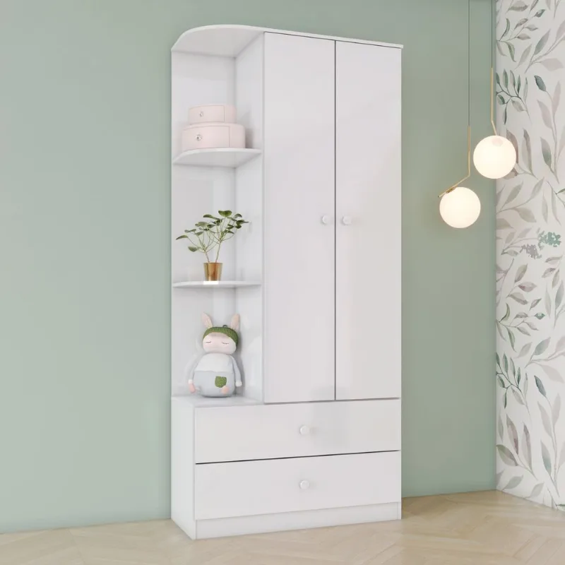Guarda Roupa de Bebê 2 Portas 2 Gavetas Sonho Encantado Espresso Móveis Marrom/Rústico/Branco Rústico/Branco