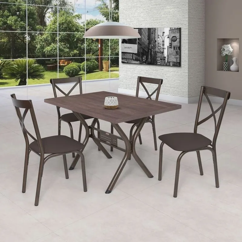 Conjunto Mesa 120x80cm Tampo mdp com 4 Cadeiras Karina X Ciplafe