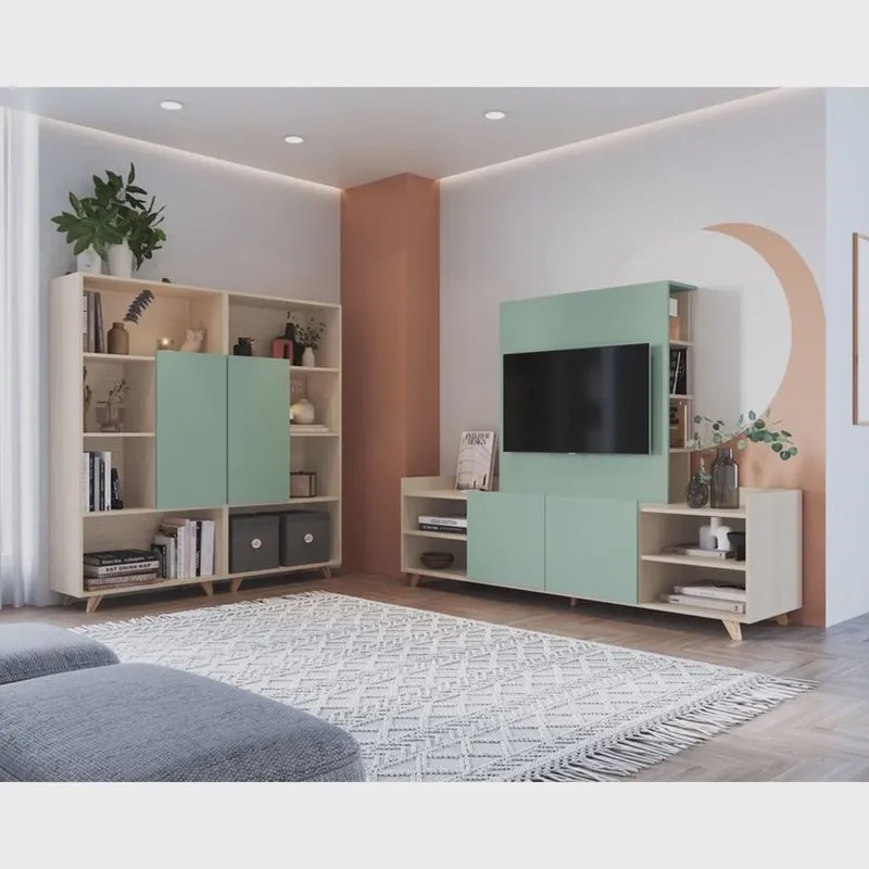 Sala de Estar Completa 4 Peças com Rack Painel e Estantes Be Mobiliário