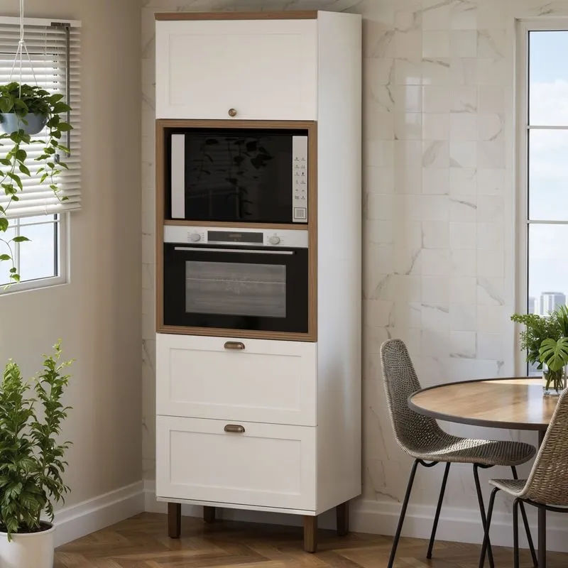 Torre Para 2 Fornos 2 Portas 1 Gaveta Iluminata Genialflex Branco Fosco/ébano Fosco