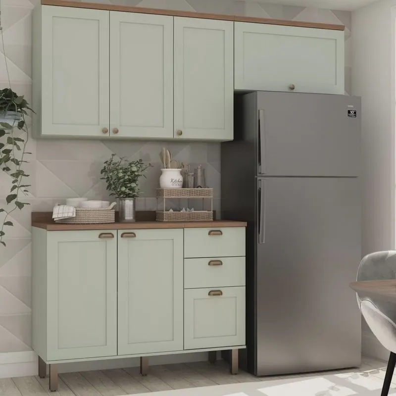 Cozinha Compacta com Tampo 6 Portas 3 Gavetas Iluminata Genialflex