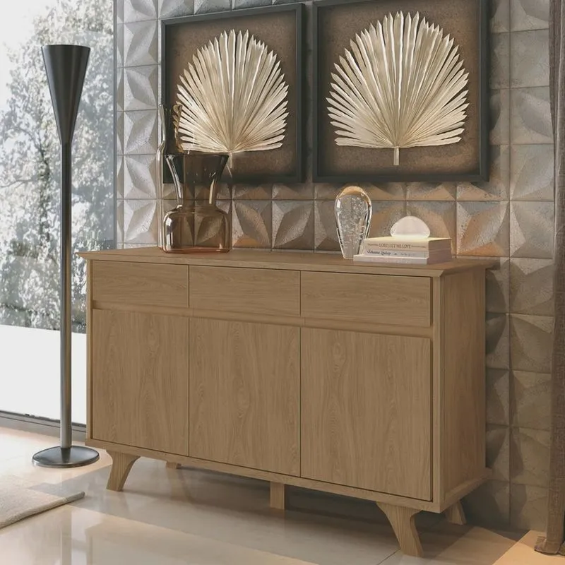 Buffet Aparador 3 Portas 3 Gavetas 140,6cm Buono Móveis Fazzio