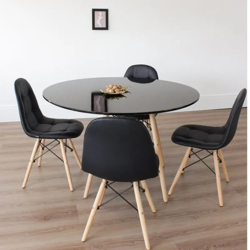 Conjunto Sala De Jantar Mesa Eiffel 120x75cm Tampo Mdf Preto Com 4 Cadeiras Eiffel Botonê