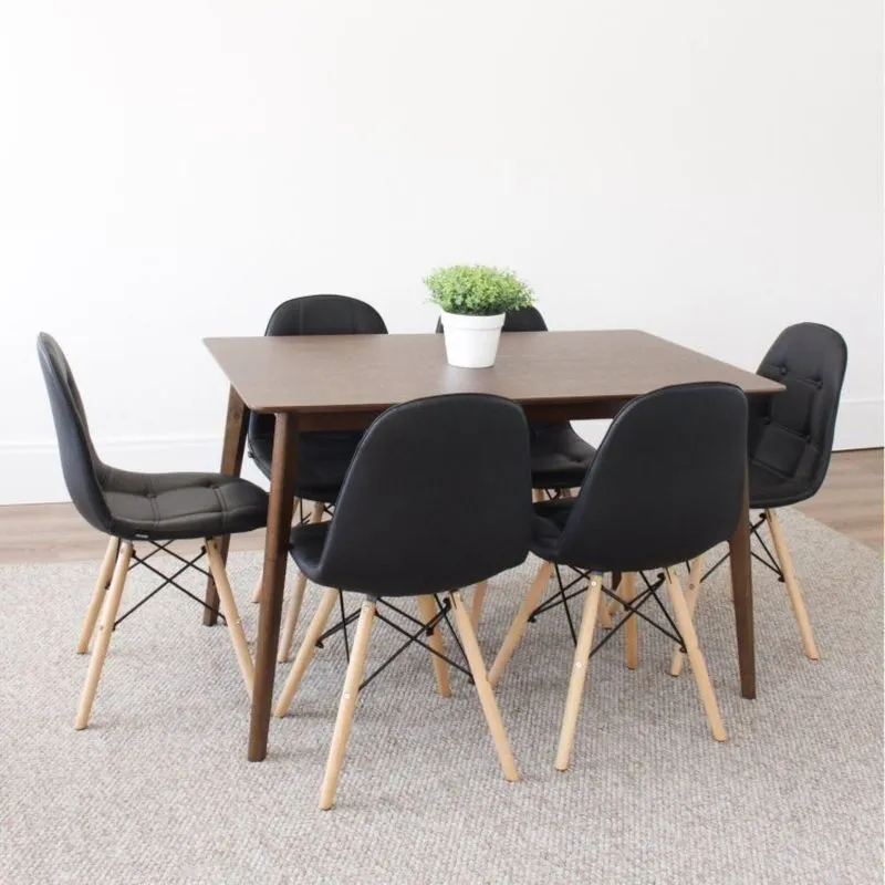 Conjunto Mesa Finlândia 120x75,3cm Tampo Mdf Com 6 Cadeiras Eiffel Botonê Rivatti