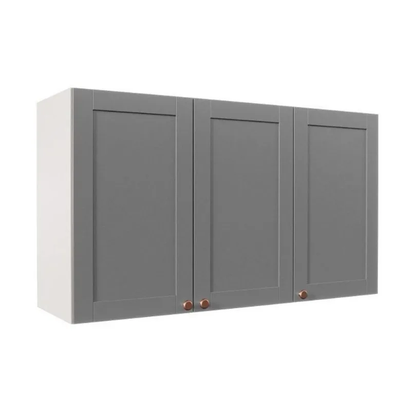 Armário Aéreo Planejado 3 Portas 120cm Arizona CabeCasa MadeiraOriginals Branco/Cinza