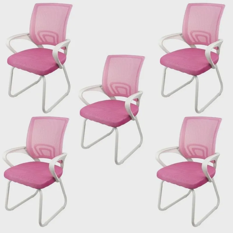 Kit 5 Cadeiras Escritório Interlocutor Fixa Tela Mesh Tok 3310 Rosa