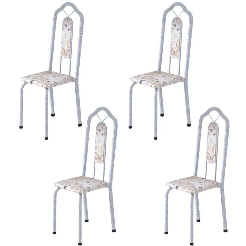 Kit 4 Cadeiras Tubular Bianca Soma Móveis Martelado Perola/botanic Bege