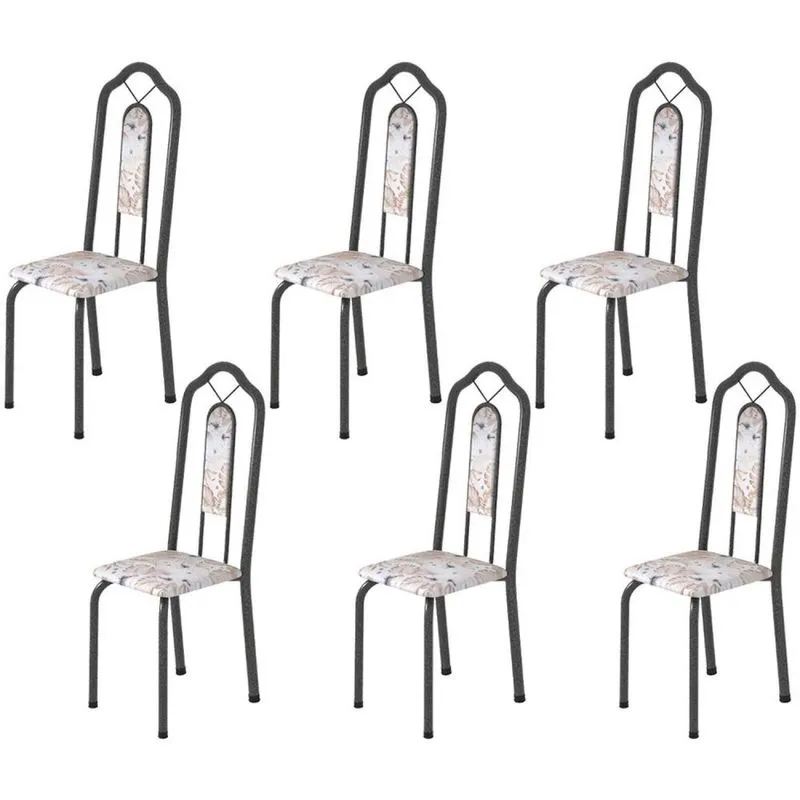 Kit 6 Cadeiras Tubular Bianca Soma Móveis Martelado Prata/botanic Bege
