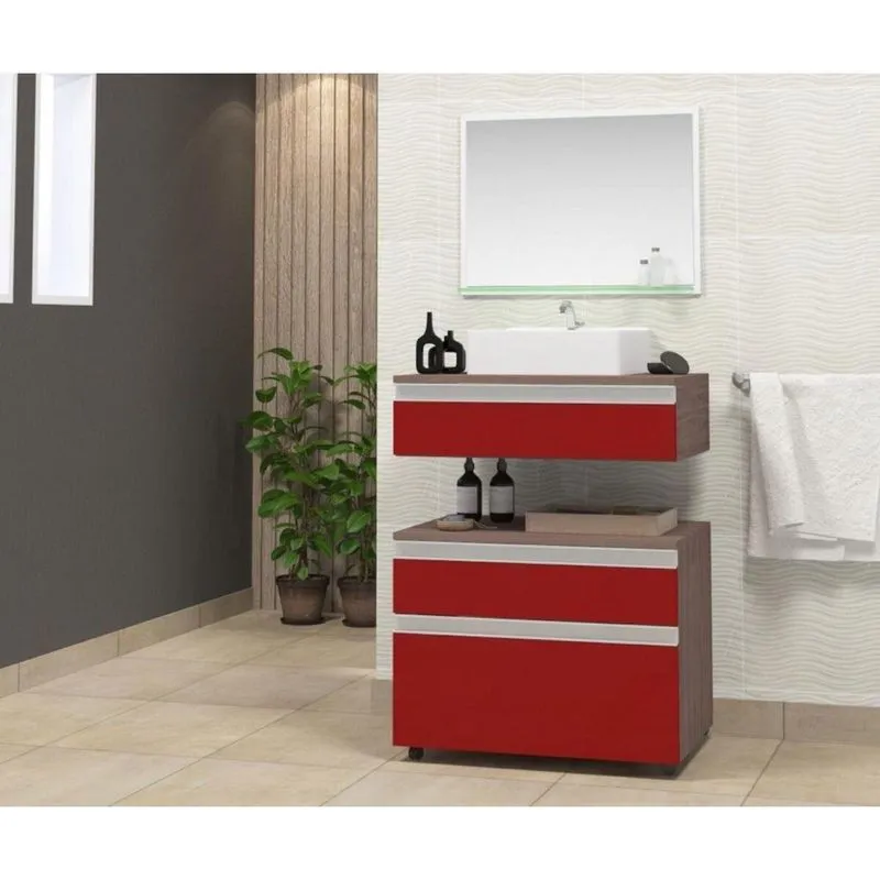 Gabinete Para Banheiro Com Cuba E Espelheira 60cm Safira Contarini Vinho