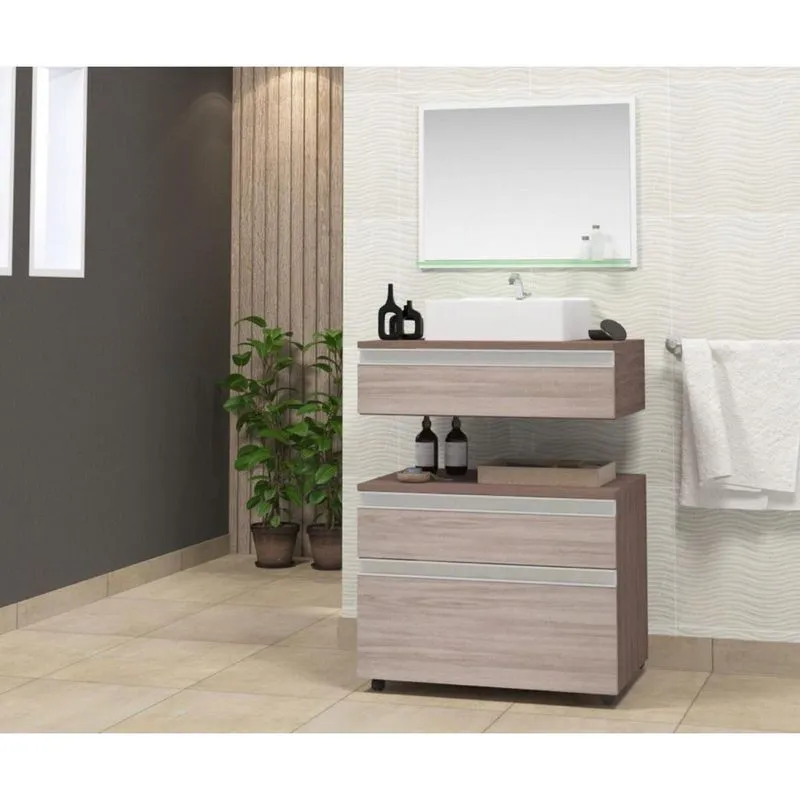 Gabinete Para Banheiro Com Cuba E Espelheira 60cm Safira Contarini Ciliégio