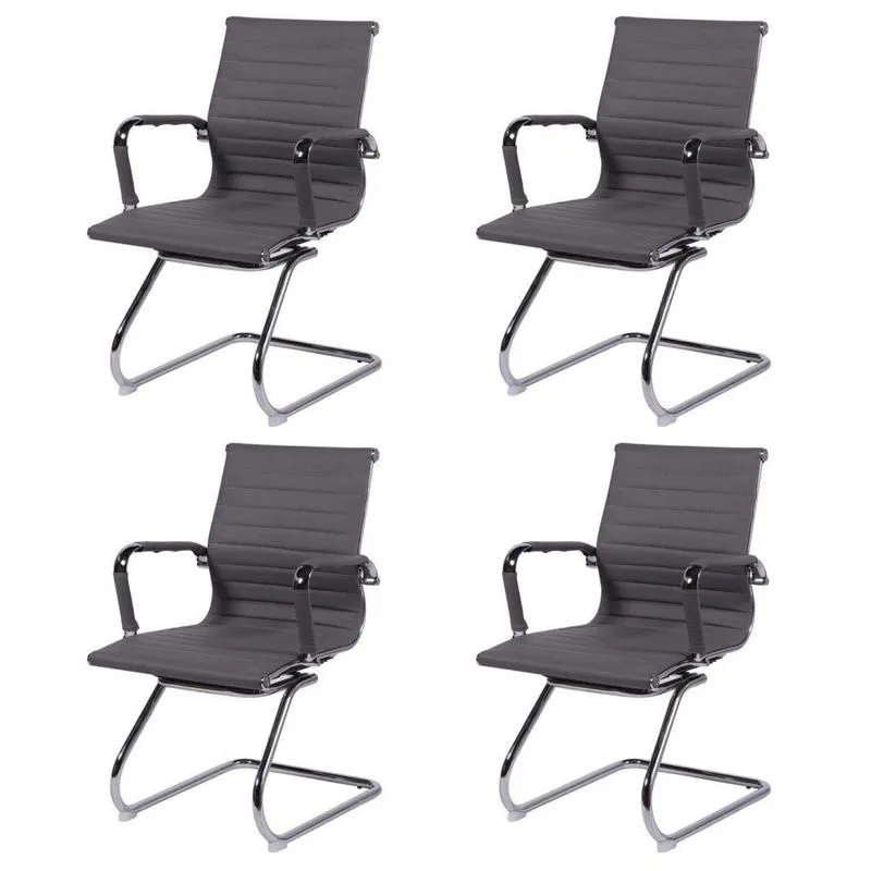 Kit 4 Cadeiras Para Escritório Interlocutor Base Fixa Esteirinha Corino 3301 Or Design Cinza