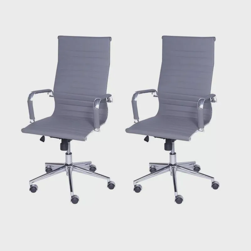 Kit 2 Cadeiras Escritório Presidente Esteirinha Rodízio Relax Corino 3301