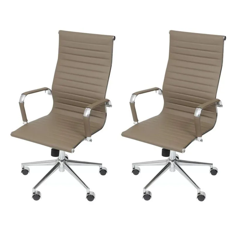 Kit 2 Cadeiras Para Escritório Presidente Esteirinha Com Relax Corino 3301 Or Design Fendi