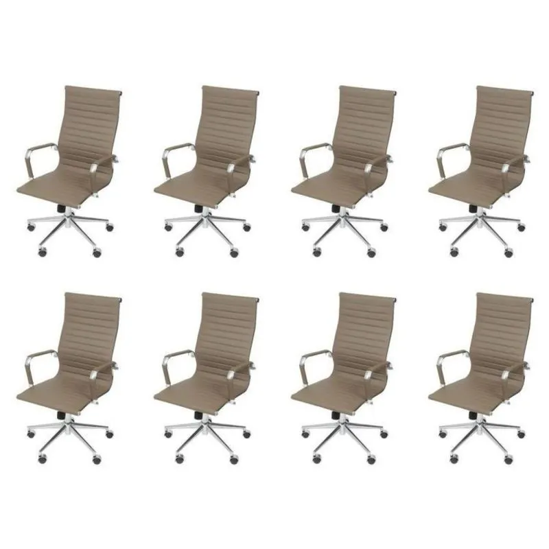 Kit 8 Cadeiras Escritório Presidente Esteirinha Rodízio Relax Corino 3301