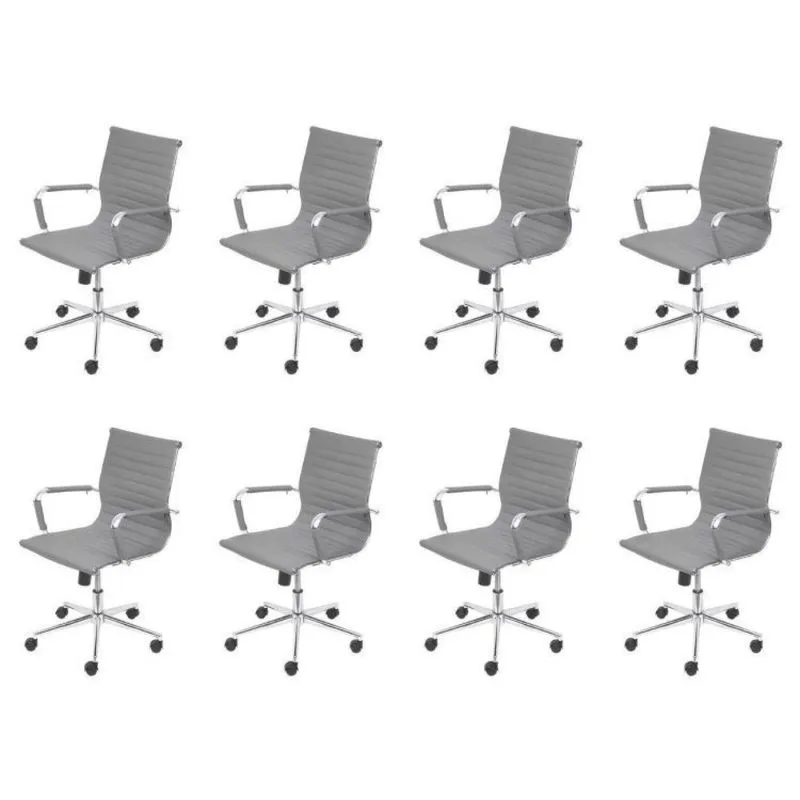 Kit 8 Cadeiras Para Escritório Diretor Esteirinha Com Relax Corino 3301 Or Design Cinza