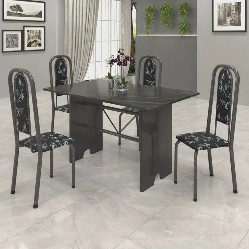 Conjunto de Mesa 120x75cm Tampo Ardósia com 4 Cadeiras Lavínea