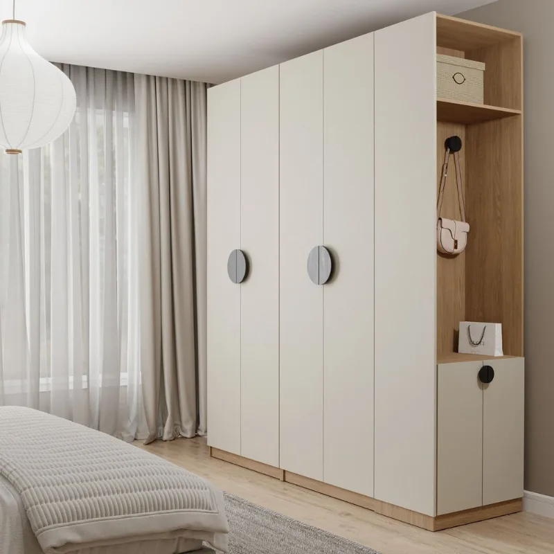 Conjunto Planejado Joy 3 Peças Cabideiros, Nicho com 2 Gavetas e Sapateira CabeCasa MadeiraOriginals Cinza/Sereno/Avena Cinza Sereno/Avena
