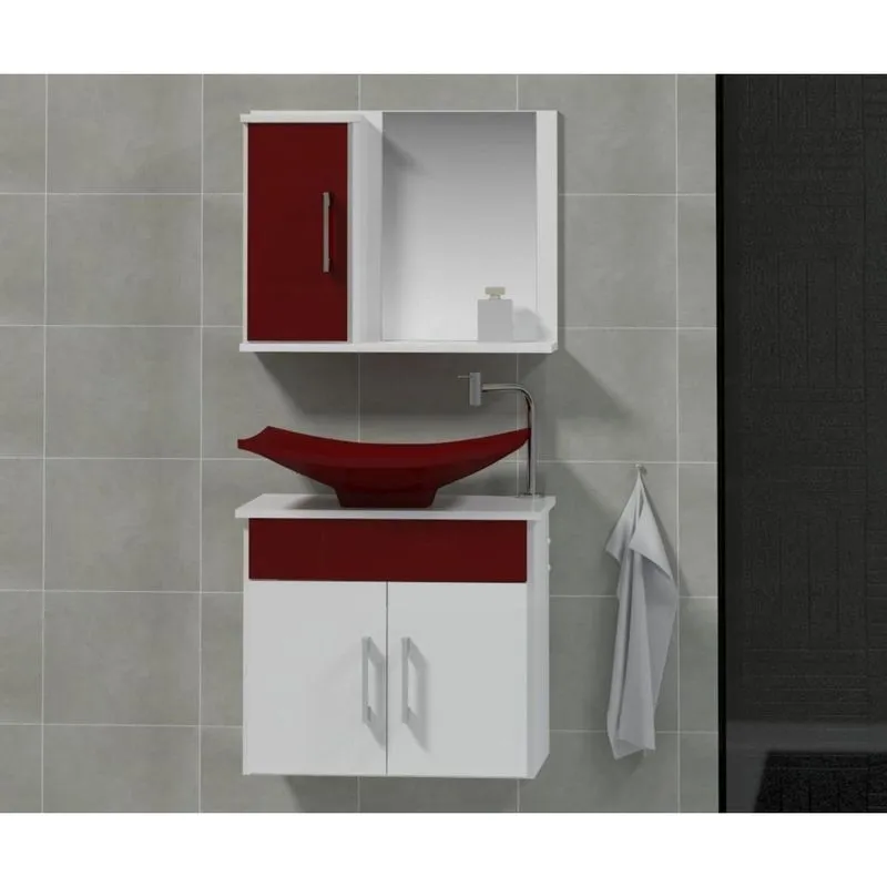 Conjunto Gabinete Para Banheiro Com Cuba E Espelheira Bali Contarini Vinho