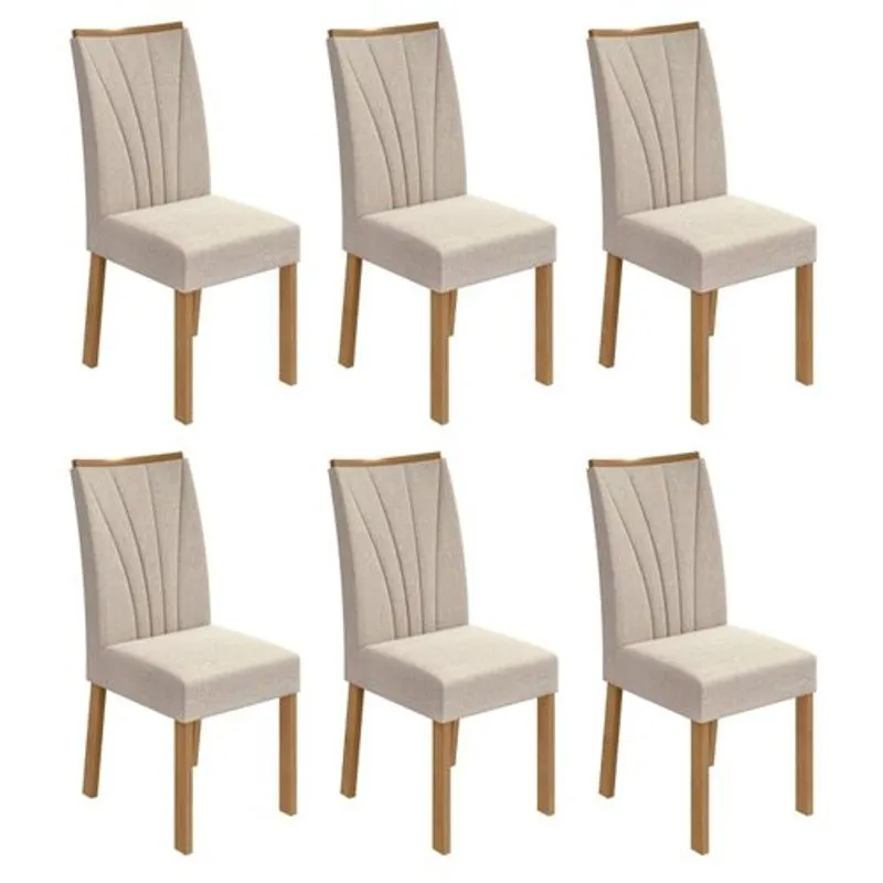 Conjunto 6 Cadeiras Estofadas Apogeu Móveis Lopas Amêndoa Clean/Linho Rinzai Bege