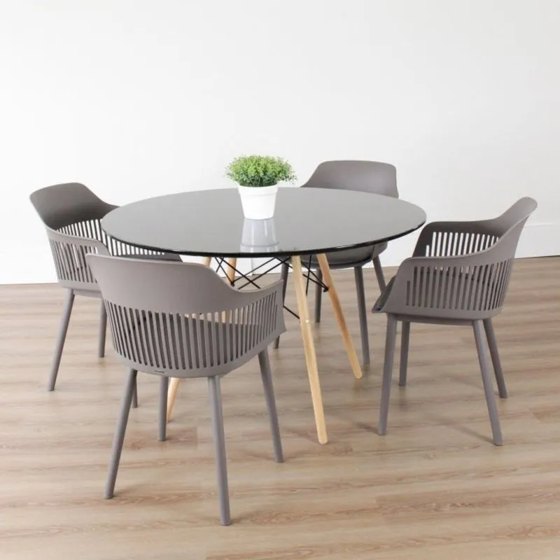 Conjunto Sala De Jantar Mesa Eiffel Redonda 120cm Tampo Mdf Com 4 Cadeiras Marcela Rivatti