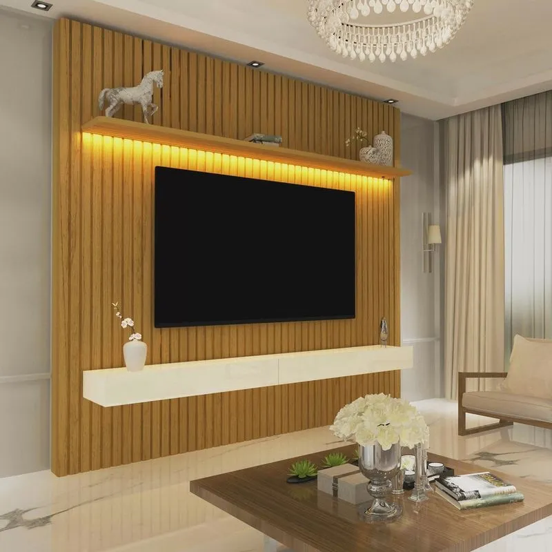 Painel para TV até 75 Polegadas Ripado com LED 2 Gavetas 184cm 100% mdf Nobre