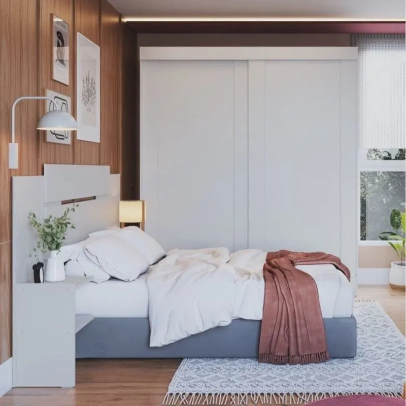 Quarto de Casal 2 Peças Guarda Roupa 2 Portas com Cabeceira Extensível Renata Espresso Móveis