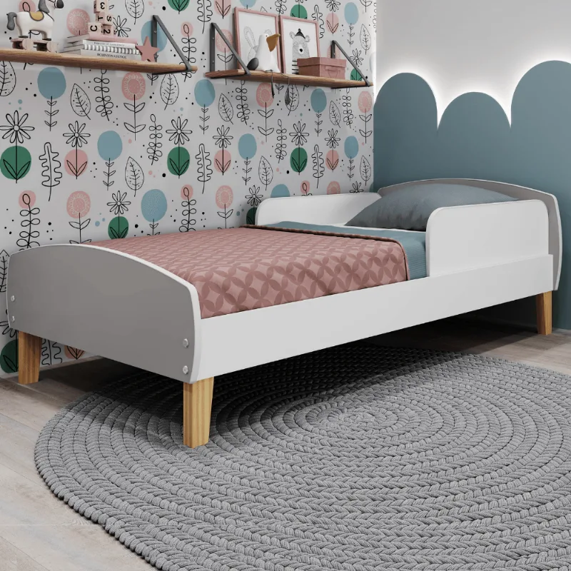 Cama Infantil Montessoriana com Protecao Lateral Aurora Branco/Fumê