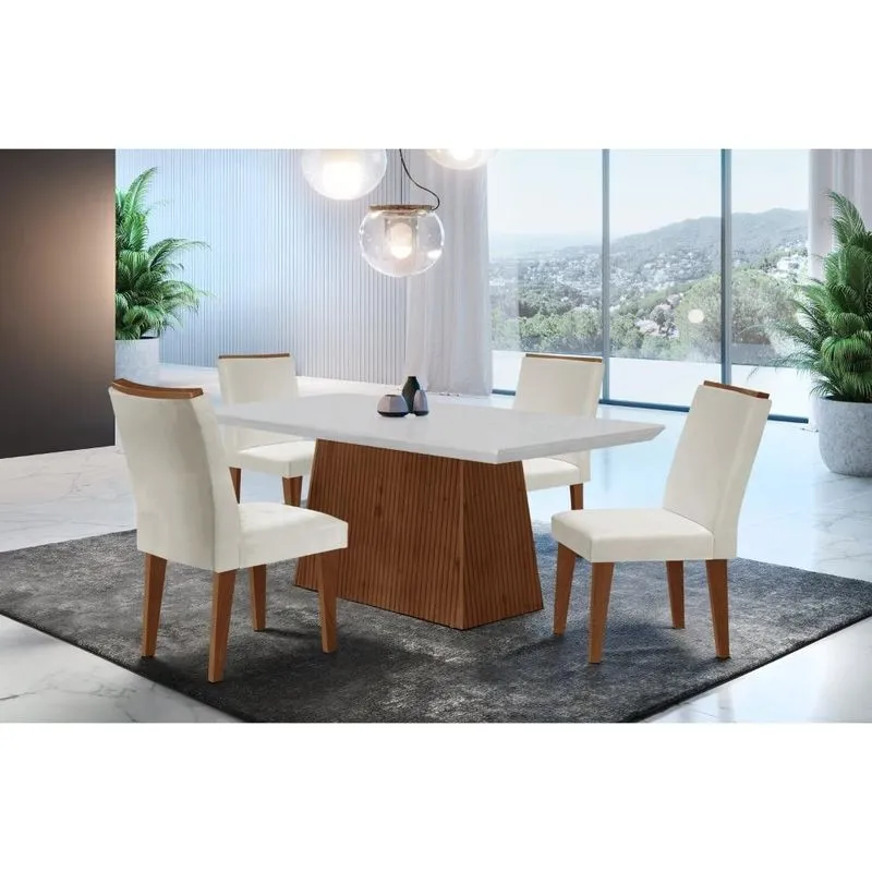 Conjunto Sala De Jantar Mesa Tampo Em Mdf 4 Cadeiras Rufato Off White/imbuia