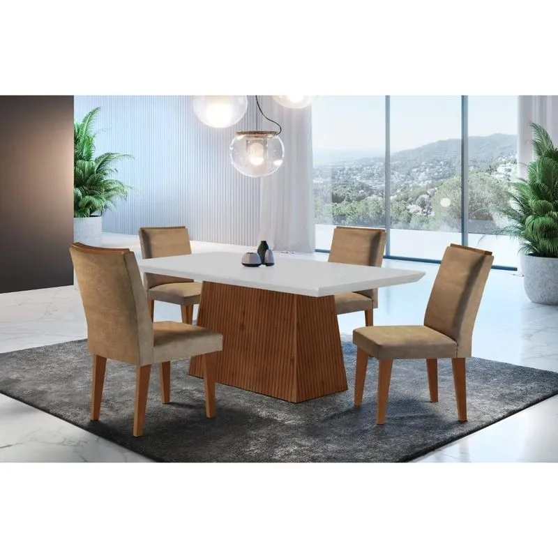 Conjunto Sala De Jantar Mesa Tampo Em Mdf 4 Cadeiras Rufato Off White/imbuia
