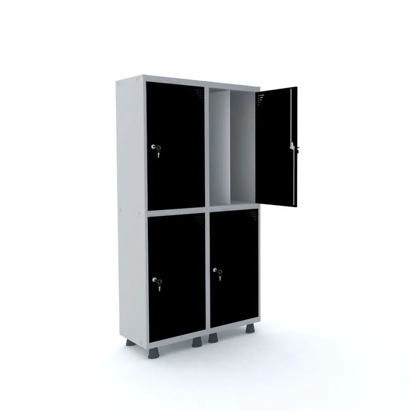 Armário Guarda Volume Locker Roupeiro 4 Portas Aço 100cmx193cm Pandin Móveis Cinza/preto