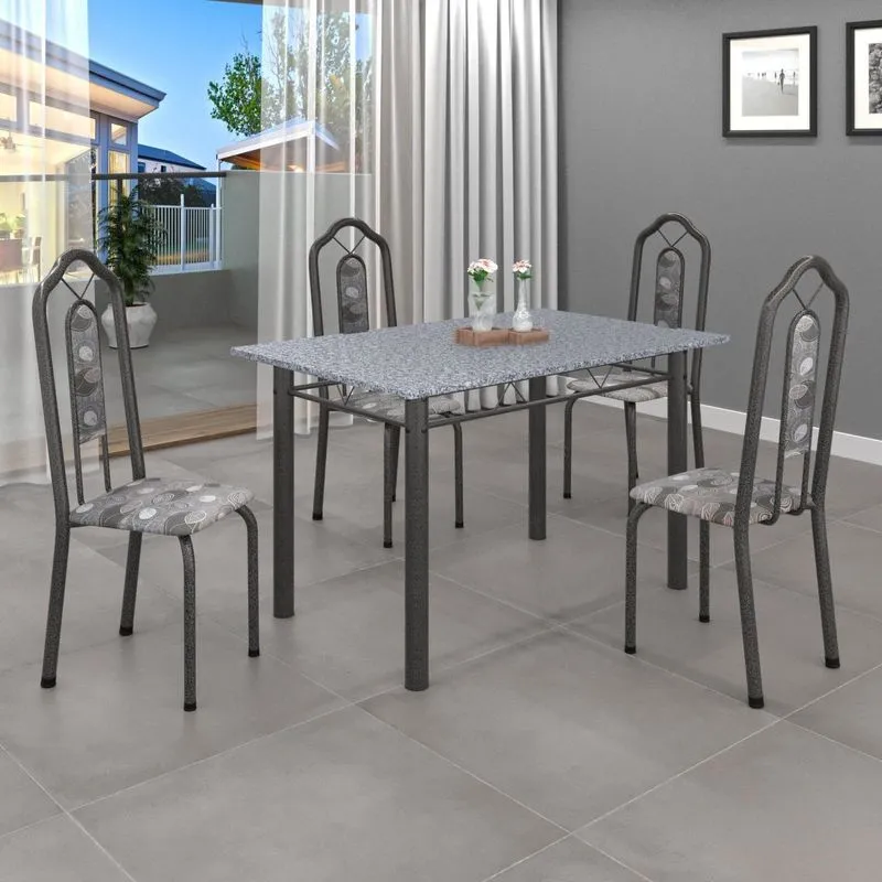 Conjunto De Mesa 120x75cm Tampo Granito Com 4 Cadeiras Bianca Soma Móveis Paraopeba/mart Prata/granito Ocre